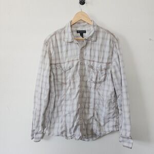 Inc Pearl Snap Western Mens Shirt White Blue Brown XL